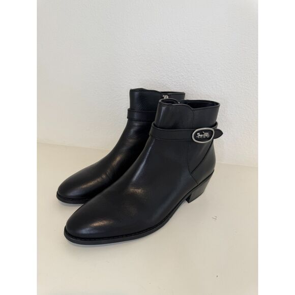 Coach Dylan Black Leather Horse-And-Carriage Ankle Booties Size 10 - Picture 6 of 10